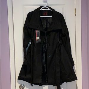 Black flare belted winter coat
